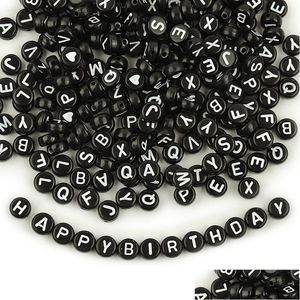 Lucite in plastica acrilica 500 Pz / lotto Dia.7Mm Perline di fascino distanziatore bianco nero Acrilico Lettera Perlina Az Alfabeto adatto per braccialetto fai da te Collo Dhlg6