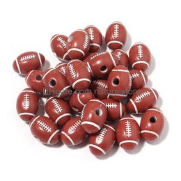 Acryl Plastic Lucite 50 pc/Lot 18x12mm Rugby voetbal Acryl kralen Sportbal Spacer Bead 3,5 mm gat geschikt voor armband ketting D DHZCZ