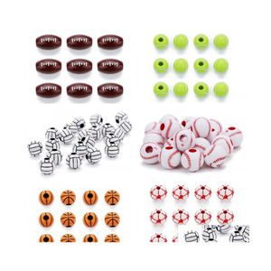 Acrílico Plástico Lucite 50Pc / Lot Fútbol Béisbol Baloncesto Tenis Cuentas de acrílico Sport Ball Spacer Bead Fit para pulsera collar Dh7No