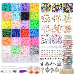 Acrylique Plastique Lucite 7200 pcs/boîte 6 mm Argile Bracelet Perles pour Kit de Fabrication de Bijoux Plat Rond en Argile Polymère Heishi Perles DIY Accessoires Faits à la Main 230619