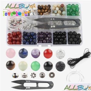 Acryl Plastic Lucite 8Mm Natuursteen Sieraden Kit Box Set Agaat Lava Rock Bk Kralen Voor Diy Handgemaakte Maken Armbanden Opslag drop Dhwdv