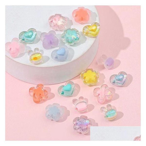 Acrylique plastique Lucite acrylique couleur mixte pétale amour lapin perlé bricolage bracelet collier perles mignonnes 10 pièces/lot livraison directe bijoux Dheng