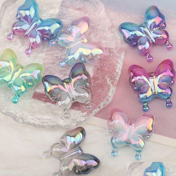 Plástico acrílico Lucite Plástico acrílico Diseño cordial 100 piezas 29 30 mm Cuentas de bricolaje Hallazgos de joyería Componentes Forma de mariposa Aurora Dhn1Y