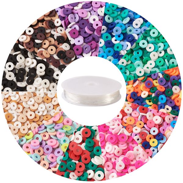 Kits de fabrication de bracelets extensibles en plastique acrylique Lucite DIY avec 3454 ~ 4917pcs 6mm de perles Heshi en argile polymère faites à la main 10m de fil de cristal élastique 230809