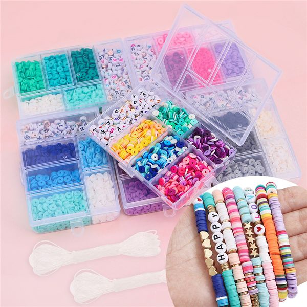 Plástico acrílico Lucite Flat Polymer Clay Alphabet Spacer Beads Box para DIY Bohemian Bracelet Jewelry Fabricación a mano Accesorios Discos Loose Slice Bead Set 230809