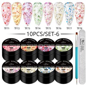 Polvos acrílicos Líquidos 10 piezas Set Glitter Flor seca Gel Esmalte de uñas Set UV LED Art Vernis Base semipermanente Capa superior Barniz Kits de manicura 231113