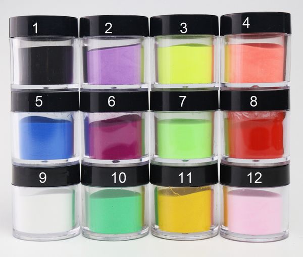 Poudres acryliques liquides 12 boîtesSet mélange de poudre de pigment de couleur poudre de sculpture poudre de trempage d'ongle acrylique 3D en pot de 10 ML Kit d'art d'ongle poudre acrylique 230919