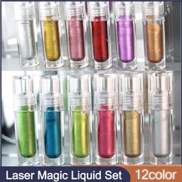 Acryl Poeders Vloeistoffen 12 Kleuren Laser Magische Vloeistof Spiegel Poeder Combinatie Effect Chroom Goud Nail Art Decoratie 230703