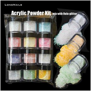 Acryl Poeders Vloeistoffen 12 stks 10 ml escent Glitter Mixed Clear Poeder Dompelen Starry Fantasy Monomeer Nail Arts Holografische Acryl Kit FA59 230712