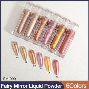 Acryl Poeders Vloeistoffen 6 kleuren Metallic Textuur Aurora Liquid Magic Mirror Powder Chrome Fairy Nail Art Decoration 230712