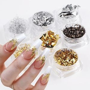 Poudres acryliques liquides 7 boîtes de flocons d'ongles en aluminium ensemble de feuilles d'or argent paillette irrégulière Nail Art paillettes décorations paillettes autocollant pour manucure 231128