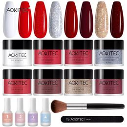 Liquides de poudres acryliques Aokitec 10G/28G Kit de poudre de trempage pour ongles Kit de démarrage de poudre de trempage de paillettes pastel pour décorations d'art d'ongles français manucure 231202