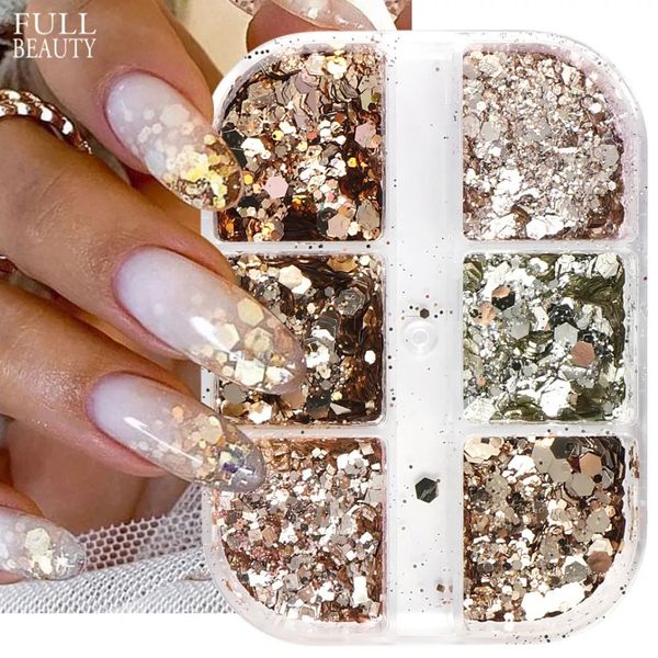 Polvos acrílicos Líquidos Brillo Lentejuelas Accesorios para uñas Hexágono Escamas gruesas Polvo holográfico Esmalte de uñas navideño Paillettes Manicura CH1909-48 231024