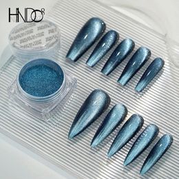 Acrylpoeders Vloeistoffen HNDO Iced Aqua Cat Eye-magneetpoeder Nagelglitterdecoraties Holografisch 3D-effect voor manicureontwerp DHZ Pigmentstof 231204