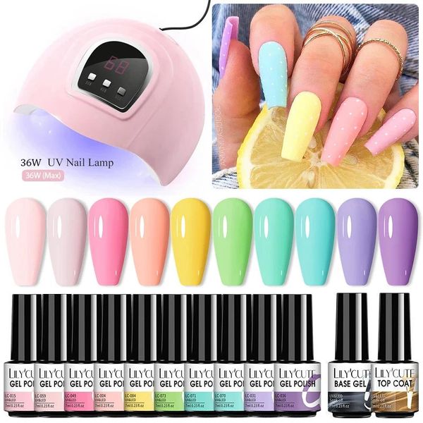 Poudres acryliques liquides LILYCUTE 10 pièces ensemble de vernis à ongles gel avec sèche-lampe UV 54W Kit de manucure semi-permanent tremper la couche de finition de base Art 231110