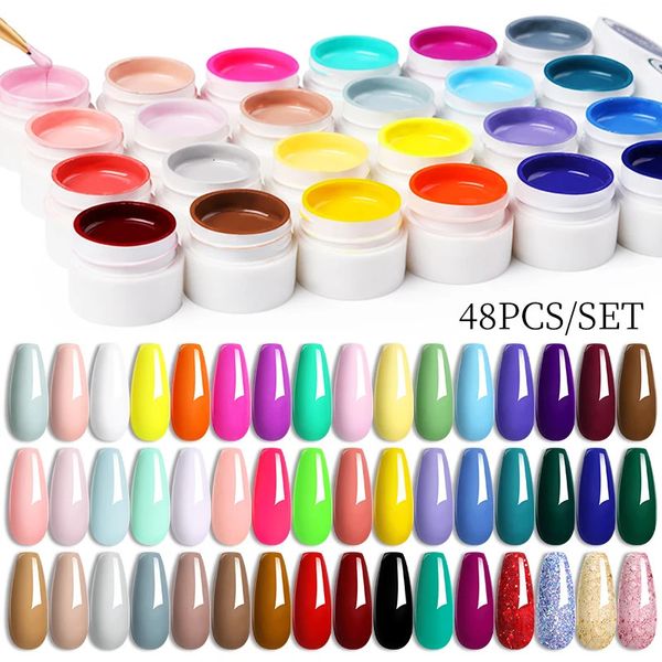 Acrylique Poudres Liquides LILYCUTE 48ColorsSet Gel Vernis À Ongles Coloré Peinture Vernis Kit Semi Permanent Soak Off Art Dessin 231023