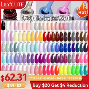 Acrylique Poudres Liquides LILYCUTE 60 66 129PCS Set Gel Vernis À Ongles Glitter Couleurs Kit Esmaltes Semi Permanent UV Art DIY Manucure Sets 231113