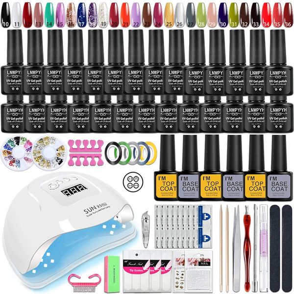 Polvos acrílicos Líquidos Juego de manicura Kit de esmalte de uñas de gel de 8 ml con lámpara LED Barniz UV semipermanente Soak Off Art Base Top Coat 231020