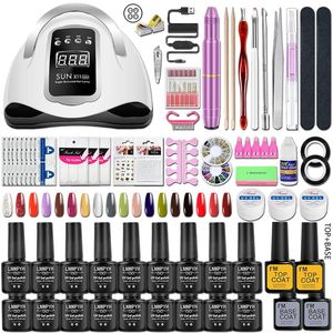 Acryl Poeders Vloeistoffen Manicure Set Voor Nagelverlengingen Gel Polish Kit Poly Met UV Lamp Droger Boor Gereedschap 231020