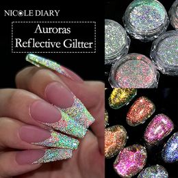 Acrylpoeders Vloeistoffen NICOLE DIARY Reflecterende glitternagelpoeder Pailletten Sparkly Flash Crystal Pigment Dip Chrome-nagels DIY-stofbenodigdheden 231121