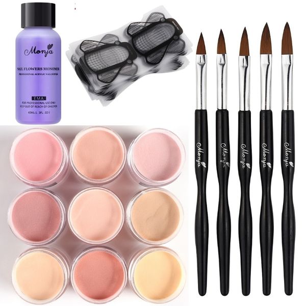 Poudres Acryliques Liquides Nude Poudre Nail Art Cristal Liquide Monomère Ensemble Décoration Brosse Forme Conseils pour Manucure Extension Carving Kit 230703