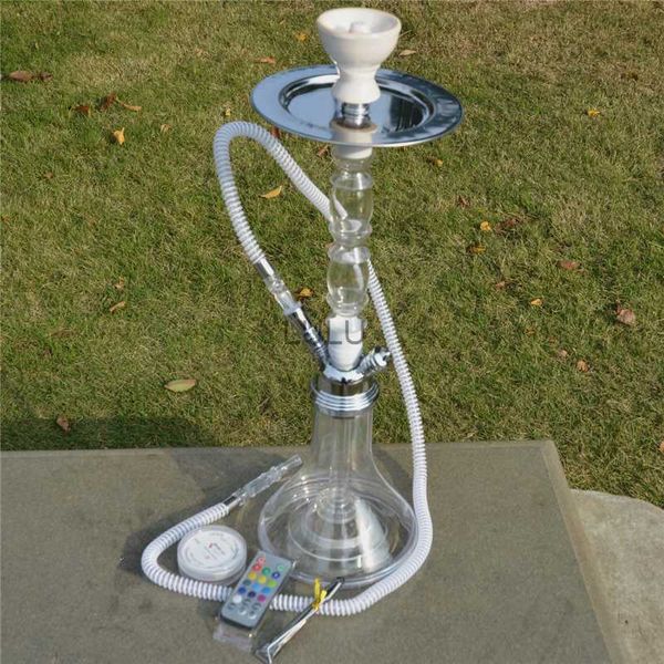 Juego de pipa de agua Shisha acrílica con pipa de agua con luz LED con manguera de silicona de tazón de Cermica y pinzas de metal para carbón Narguile HKD230809