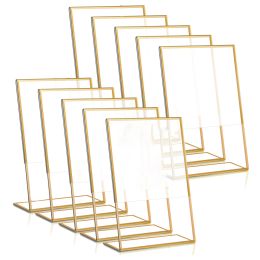 Acryl -tekenhouder Goudframes Wissen Wedettabel Nummer Frames Menuhouders Display Slanted Back Picture Frames