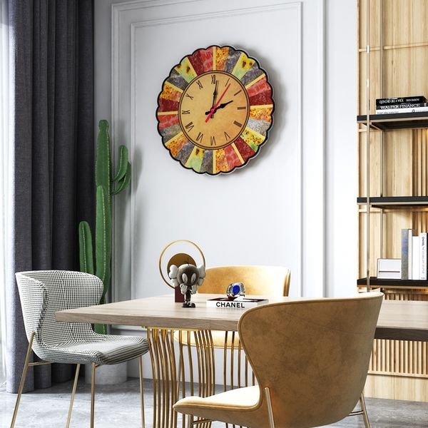 Acrylique Horloge murale silencieuse Design moderne Vintage Rustique Rétro Horloge Salon Home Office Café Décoration Art Grande montre murale 210310