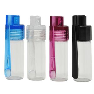 Acrylique Fumer Snuff Bottle Case Conteneurs Kit Snorter Avec Couvercle Cuillère Portable Sniff Pocket Durable Snuffer Mix Couleur Snort Saver