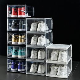 Boîtes de rangement de baskets en acrylique Stockage de chaussures pliables fantastiques brique transparent en plastique à poussière d'armoires de chaussures