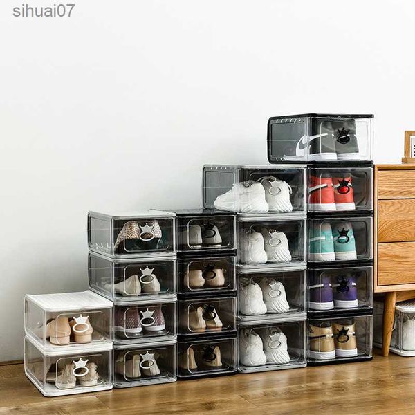 Acrylique Baskets Boîtes De Rangement Pliable Rangement De Chaussures Fantastique Brique Transparent En Plastique Antipoussière Armoire À Chaussures Outil De Rangement L230705