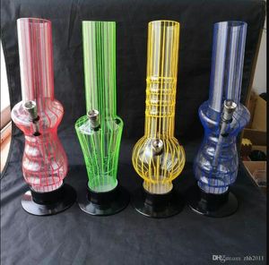 Accessoires de bangs de narguilé à rayures acryliques, Unique Brûleur à mazout Bongs en verre Tuyaux Conduites d'eau Pipe en verre Rigs pétroliers Fumer avec compte-gouttes