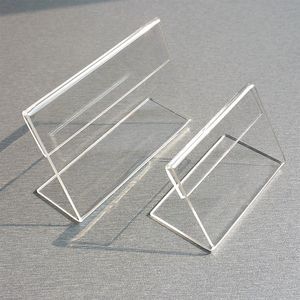 Acryl T1 3mm Clear Plastic Tafel Teken Tag Label Display Papier Promotie Kaarthouders Kleine L Vorm Stands 50pcs336G