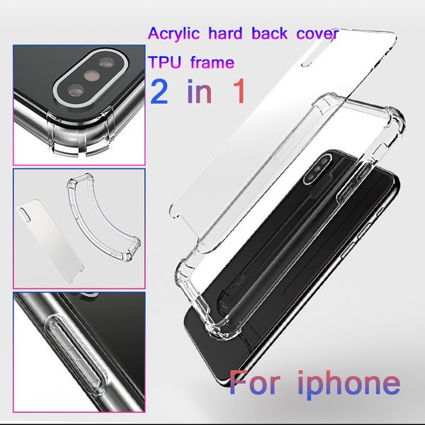 Acrylique TPU 2 en 1 Case de téléphone Effacer pour iPhone 12 Pro Max Airbag Housse de protection transparente pour iPhone 11 XS 8