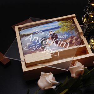 Boîte transparente en acrylique, clé USB avec Logo personnalisé gratuit, clé USB, cadeaux de photographie de mariage, clé mémoire, capacité réelle 64 go