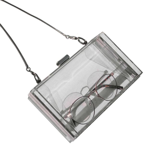 Caja de cadena de embrague transparente acrílica, bolsos de hombro para mujer, bolsos de mano de día duro, bolso de noche para fiesta de boda (plata)