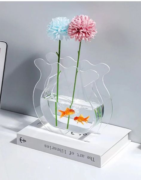 Acrylique transparent transparent vase de pêche de bureau salon créatif ornements de fleur