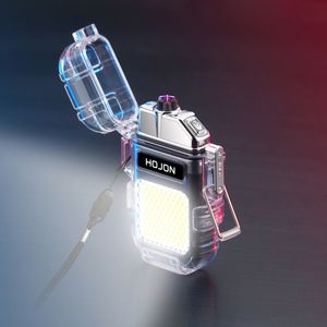 Acrylic Transparent Waterproof Lighter Plasma Dual ARC Windproof Lighter USB Recharge Lighters COB Light Outdoor Camping Gift