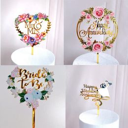 Série de fleurs de gâteau de gâteau de mariage en acrylique Mr et Mme Bride To Be Love Wedding Cake Topper Décoration de mariage