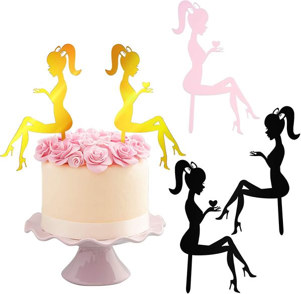 Figuras de pastel de mujeres acrílicas tacones altos tacones de la dama decoración de pasteles elegantes toppers postres de brillo para la boda aniversario de fiesta de cumpleaños 1222284
