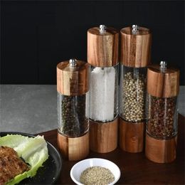 Acrylique en bois en bois et broyeur de poivre Set Wood Mills Alivable Cerrasiness Ceramic Spice Mortar Shaker 240429