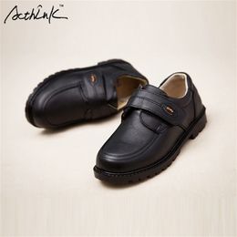 ActhInK Nouveaux Enfants Chaussures de Robe de Mariage en Cuir Véritable pour Garçons Marque Enfants Chaussures de Mariage Noir Garçons Baskets Compensées Formelles, S011 210306