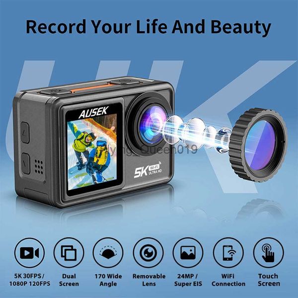 Caméra d'action filtre amovible 6 objectifs 5K 30FPS 4K 60FPS 48MP double écran 2 