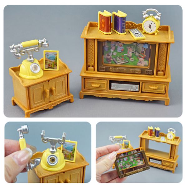 Action Toy Figures 1/12 Salon miniature Assembler DIY TV Cabinet Meubles Téléphone Modèle Simulation Dollhouse Accessoires Décor Pour Fille Cadeau 220829