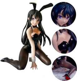 Actiespeelgoedfiguren 10cm Anime Figuur Sakurajima Mai Sexy Bunny Girl Zwart Zijde Afneembaar Model Speelgoed PVC Knielende Houding Pop Gift Verzamel Ornament 230608