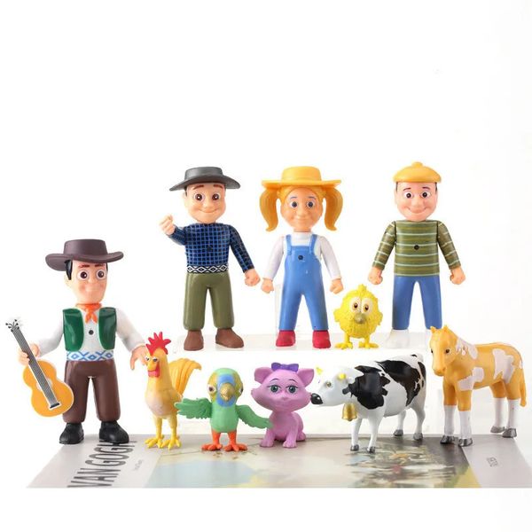 Figurines de jouets d'action 10 pièces ensemble mignon Happy Farm La Granja De Zenon rouge grange basse-cour bébé animaux PVC poupées ensemble cadeaux 231030