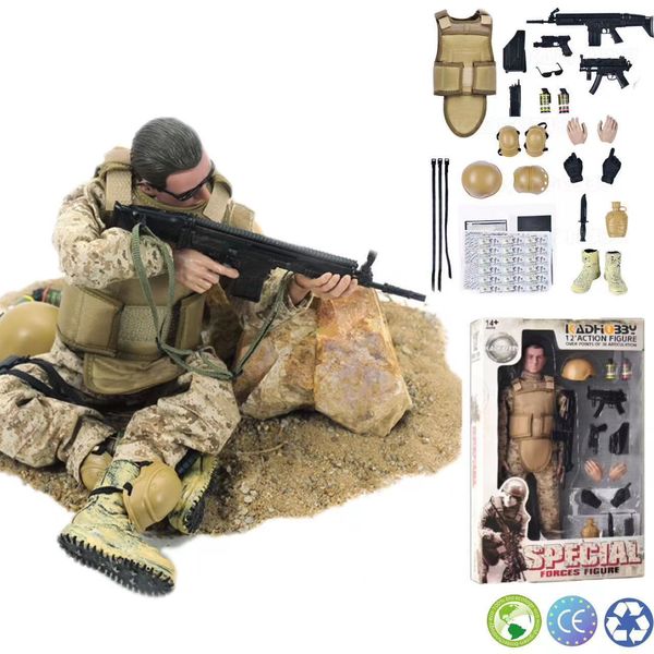 Figuras de juguete de acción 12 '' Navy Seals Soldados militares estadounidenses Fuerzas especiales Army Man Figuras de acción Play Set-Digital Desert Camouflage 230726