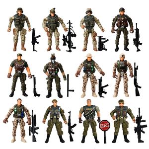 Actie Speelfiguren 12 Stuks Leger Mannen en SWAT Team Special Forces Soldaten WWII War Game Playset Militaire Wapen Modle voor Kid Boy Gift 230731