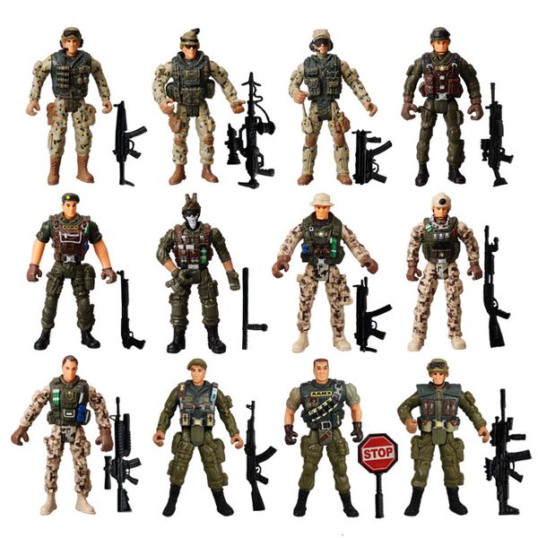 Figuras de juguete de acción 12 piezas Hombres del ejército y equipo SWAT Soldados de las fuerzas especiales Juego de guerra de la Segunda Guerra Mundial Arma militar Modelo para niño Regalo 230731