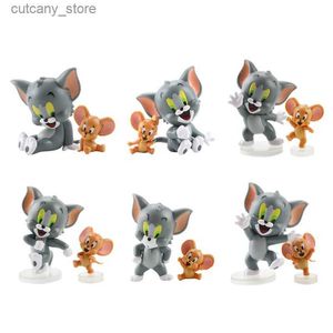 Figurines d'action 12 pièces dessin animé Tom Jerry Mini figurine Anime gâteau ornement chat mignon avec souris action poupée à collectionner enfants cadeau jouets modèle L240320